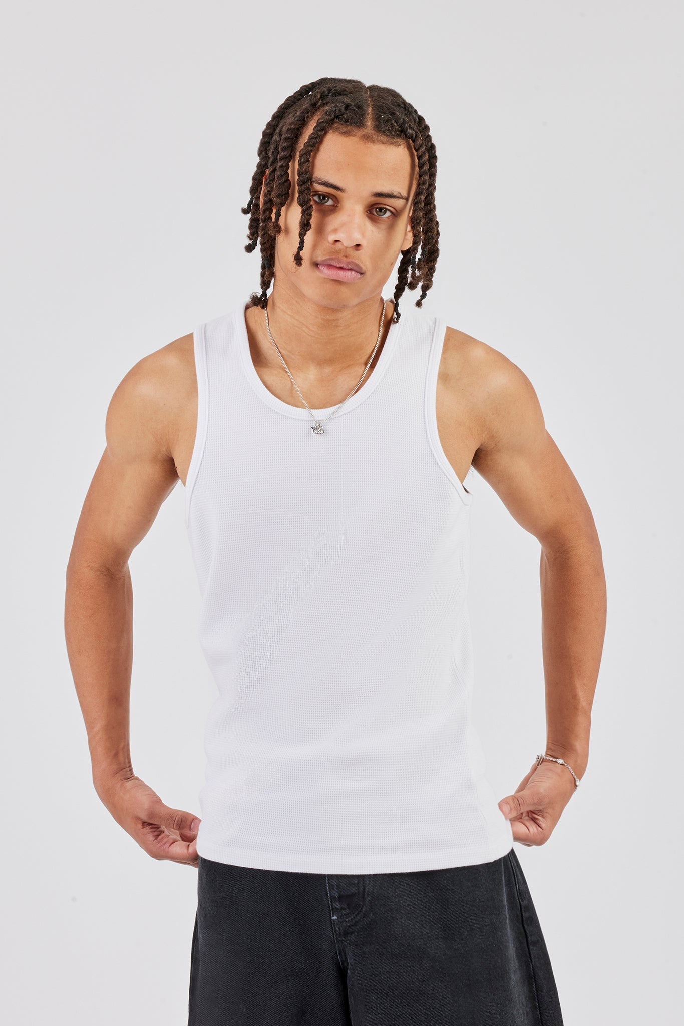 Waffle Vest Top - White
