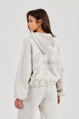 Towelling Applique Zip Hoodie - Grey Marl