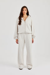 Towelling Applique Zip Hoodie & Wide Leg Jogger - Grey Marl