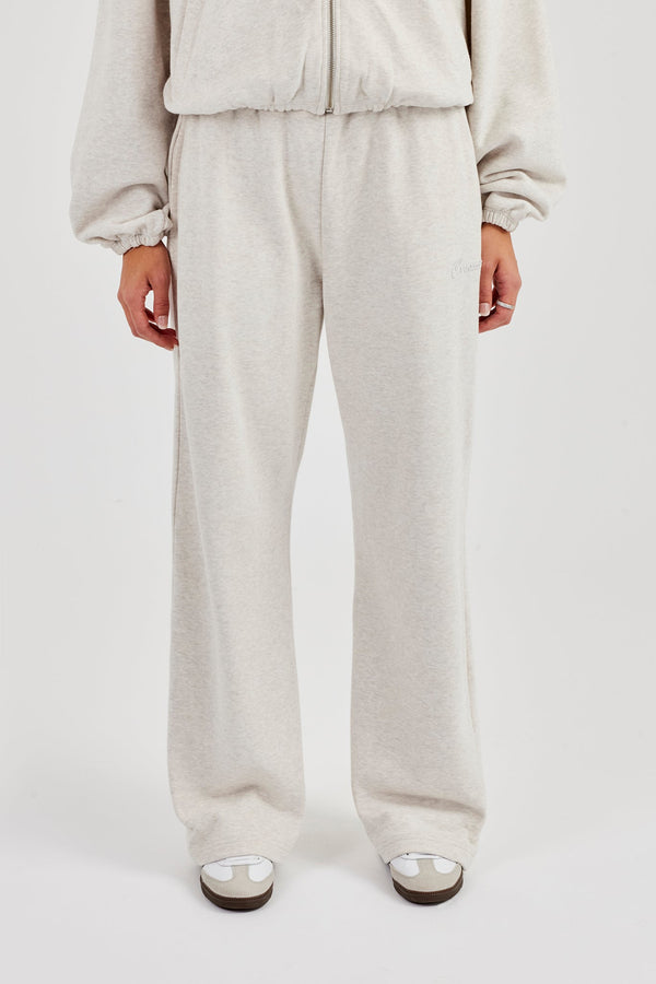 Towelling Applique Wide Leg Jogger - Grey Marl