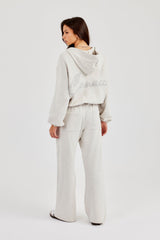 Towelling Applique Zip Hoodie & Wide Leg Jogger - Grey Marl
