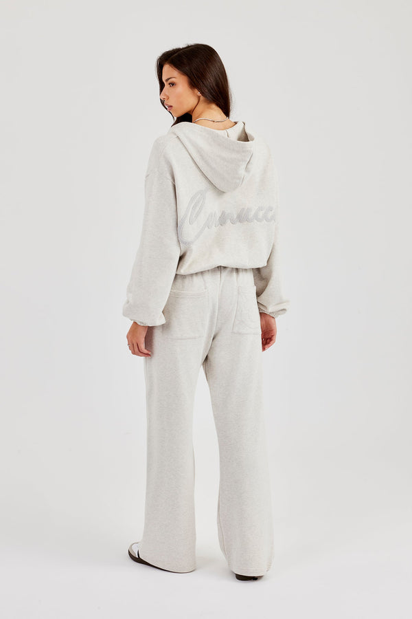 Towelling Applique Zip Hoodie & Wide Leg Jogger - Grey Marl