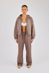 Towelling Applique Zip Hoodie - Taupe