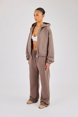 Towelling Applique Zip Tracksuit - Taupe