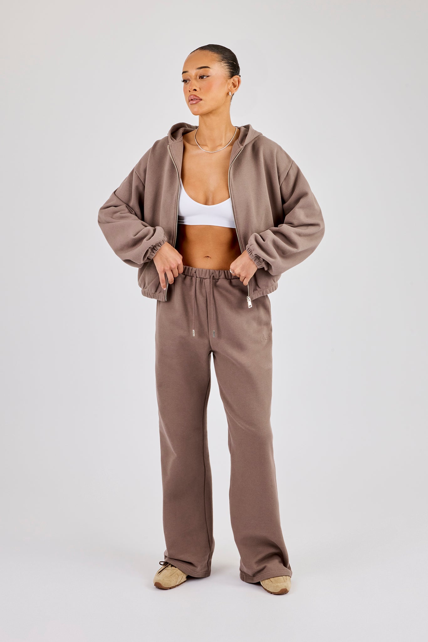 Towelling Applique Zip Tracksuit - Taupe