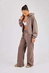 Towelling Applique Wide Leg Jogger - Taupe