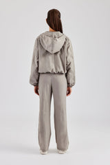 Nylon Zip Through Hooded Jacket & Trousers - Light Grey