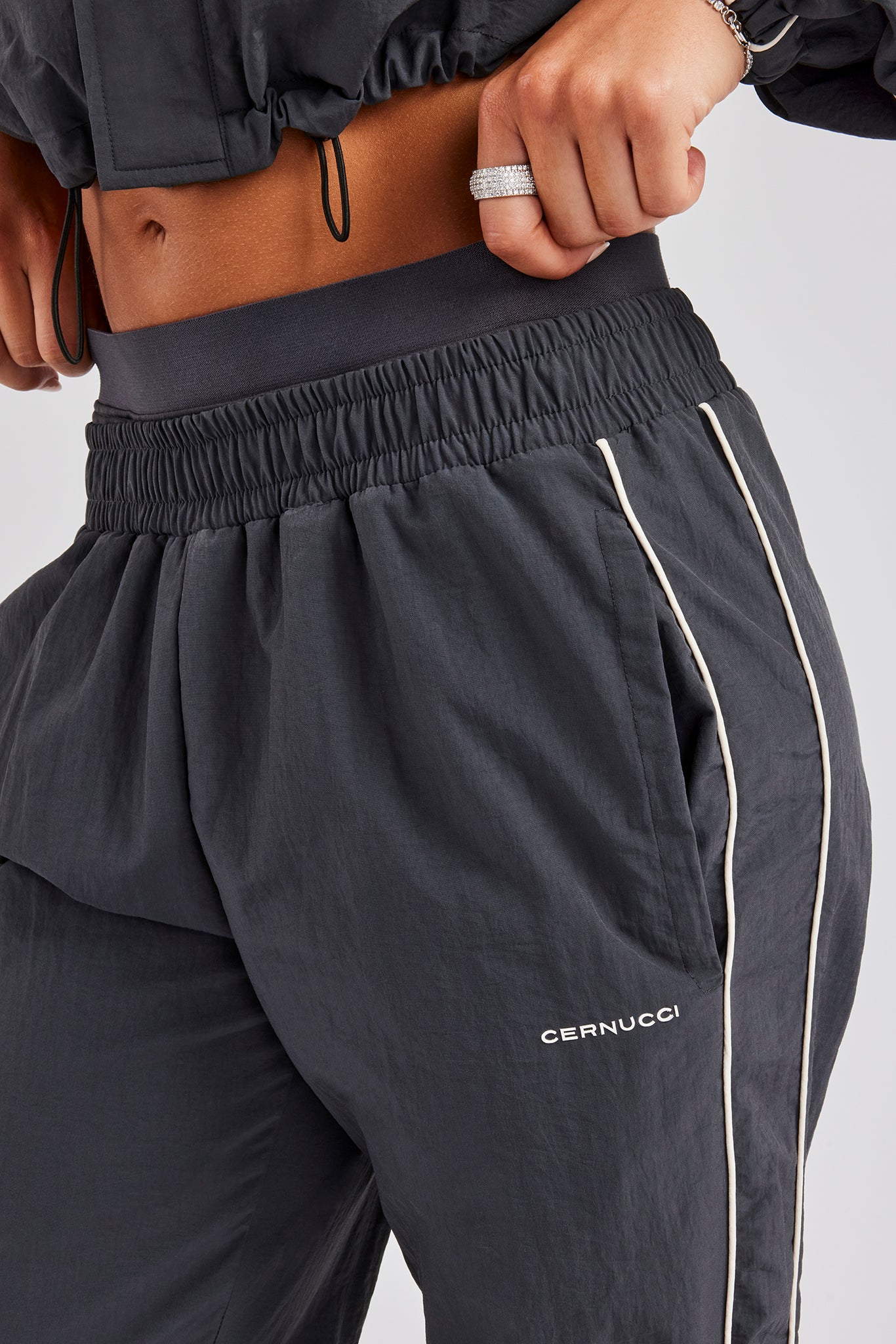 Nylon Double Waistband Straight Leg Trouser - Charcoal | Womens