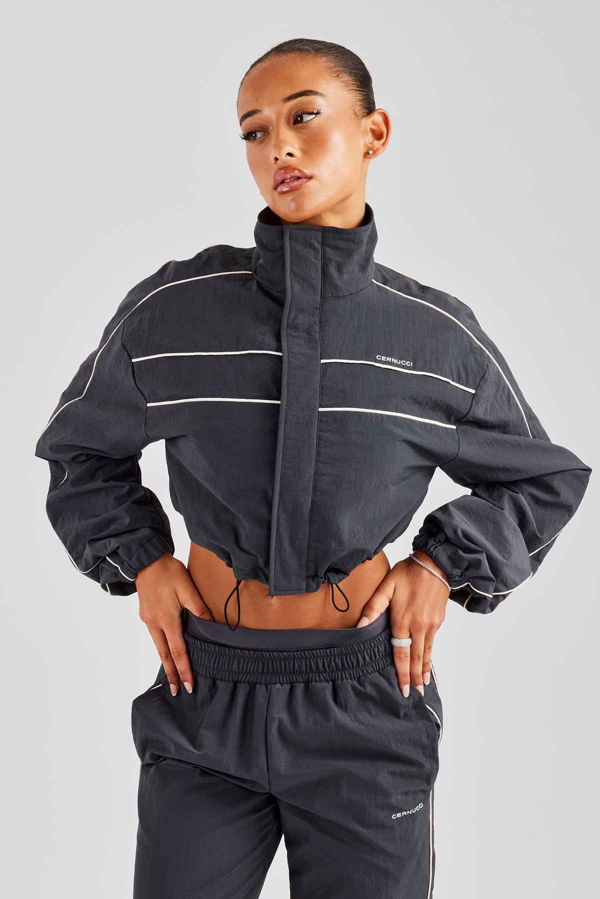 Nylon Cropped Zip Jacket - Charcoal | Womens Outerwear | Shop 