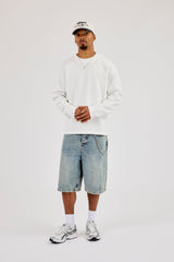 Long Sleeve Waffle Embroidered Boxy T-Shirt - Off White