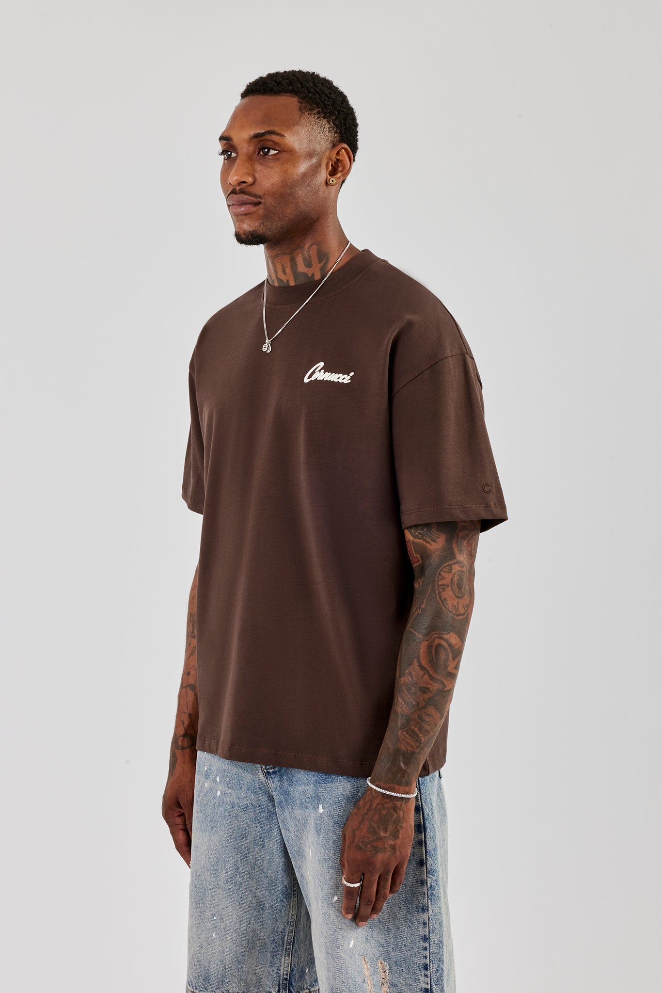 Cherub Duo Back Print Oversized T-Shirt - Chocolate