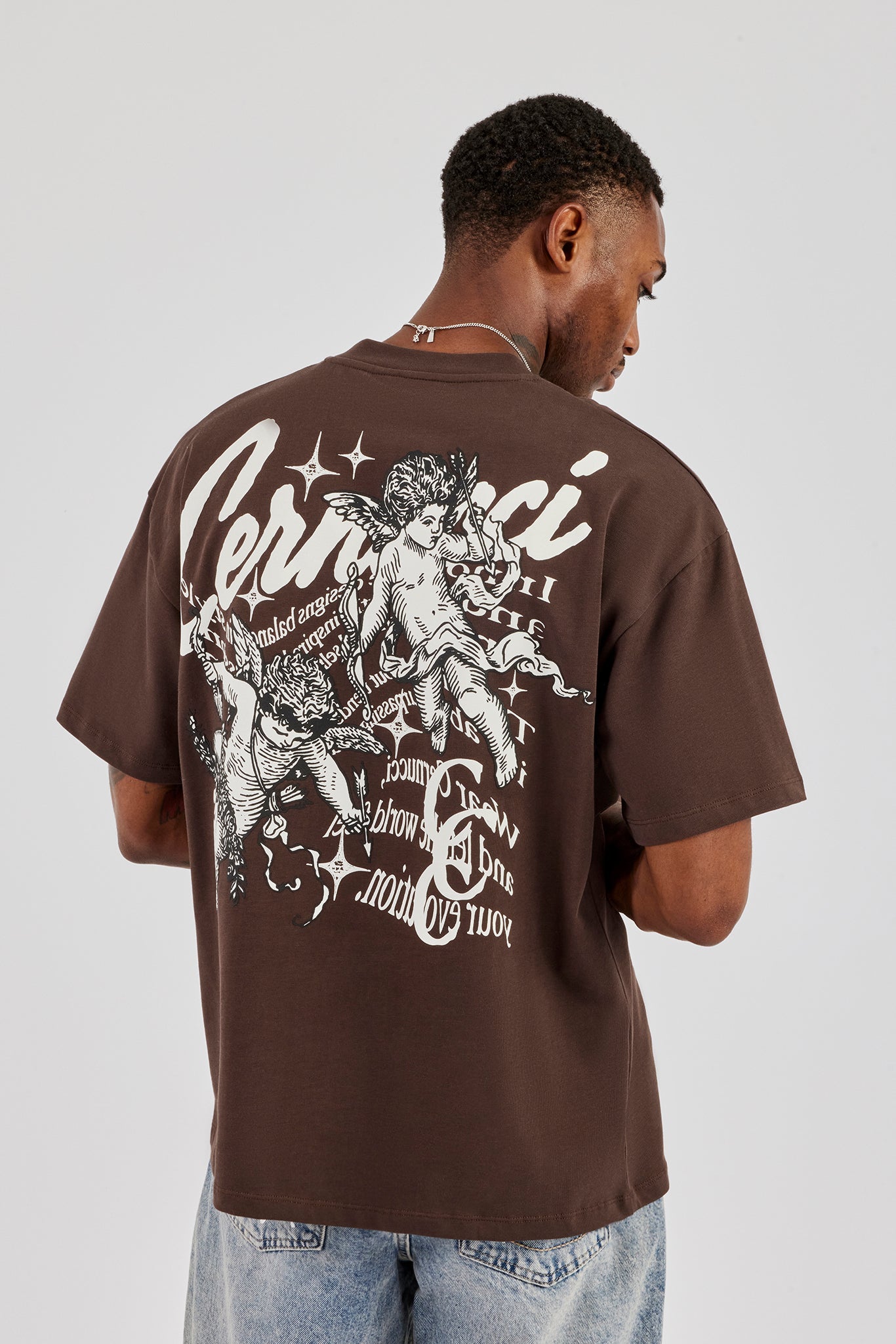 Cherub Duo Back Print Oversized T-Shirt - Chocolate