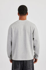 Long Sleeve Waffle Print T-Shirt - Grey