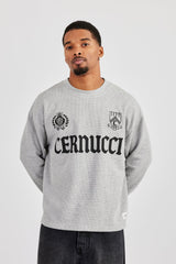 Long Sleeve Waffle Print T-Shirt - Grey