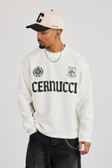 Long Sleeve Waffle Print T-Shirt - Off White