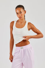 Scoop Neck Embroidered Vest - White