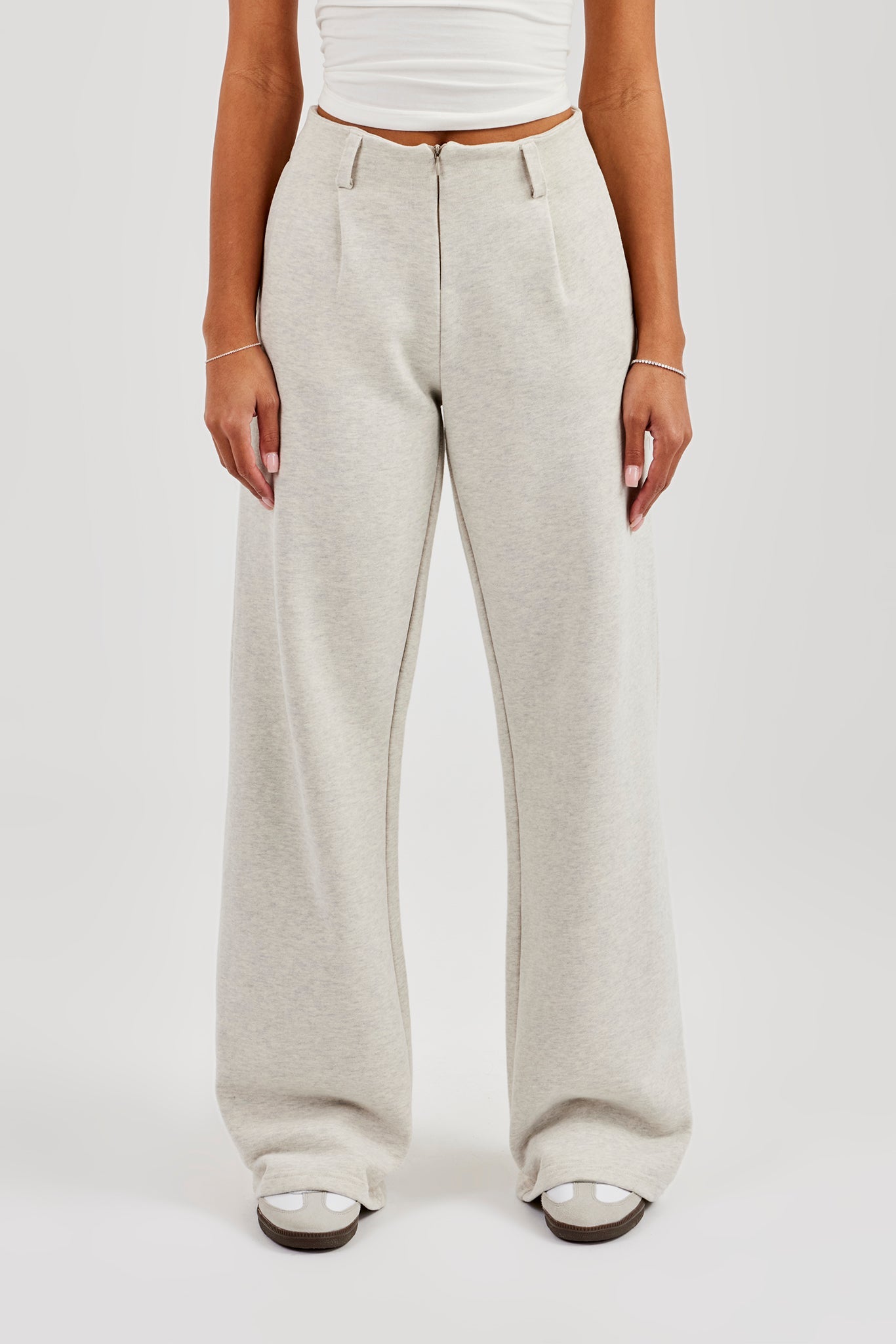 Waistband Detail Jersey Trouser - Grey Marl
