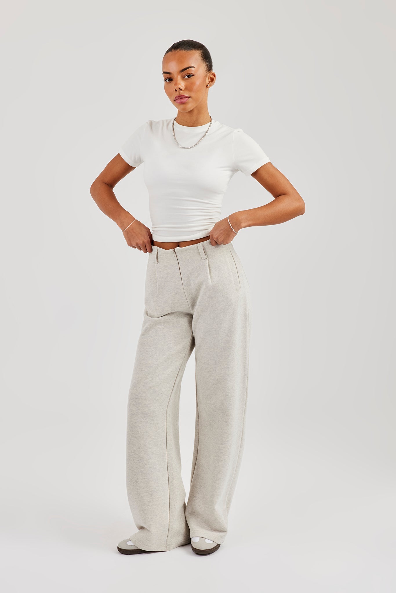 Waistband Detail Jersey Trouser - Grey Marl