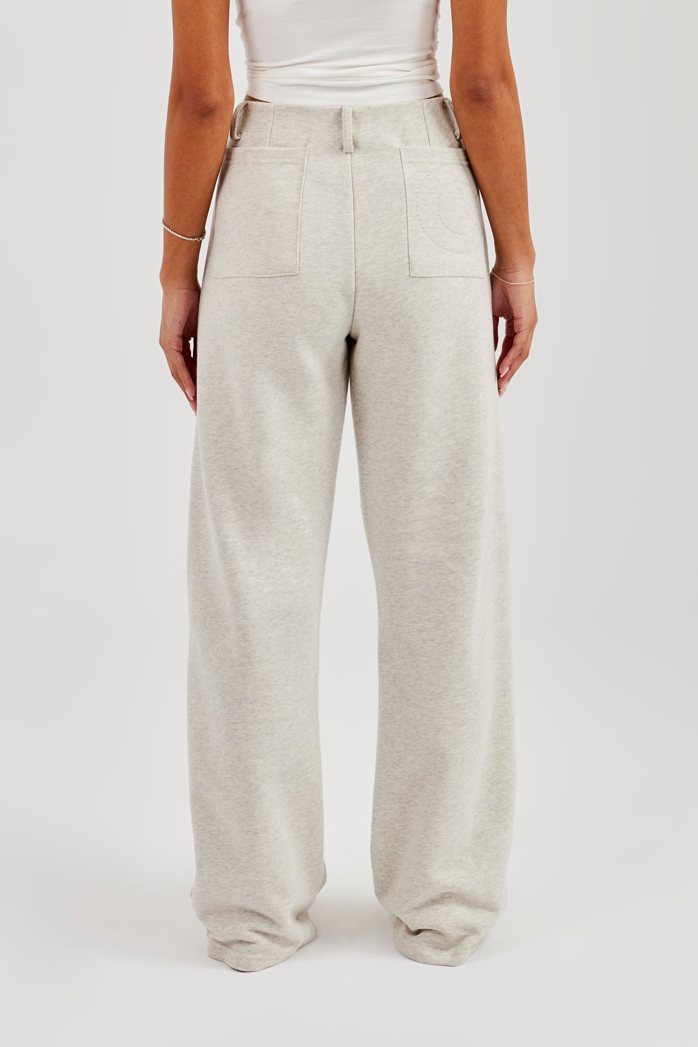 Waistband Detail Jersey Trouser - Grey Marl