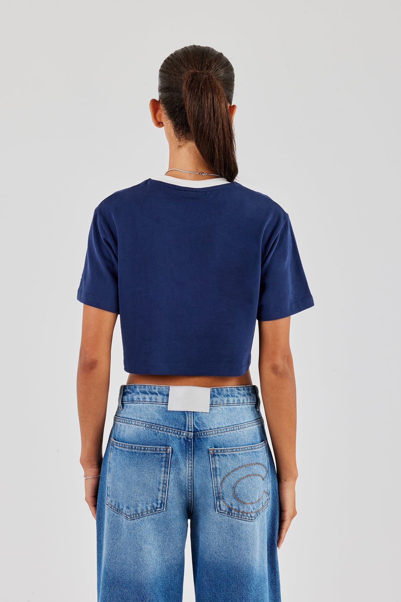 New York Contrast Cropped T-Shirt - Navy Blue | Womens Tees