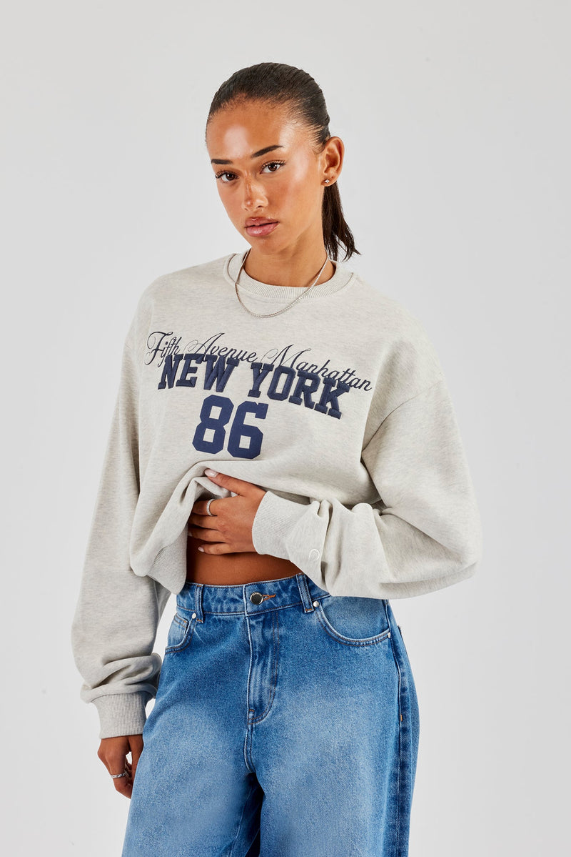 New York Oversized Sweatshirt - Grey Marl