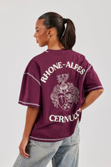Alpes Contrast Stitch Oversized T-Shirt - Berry