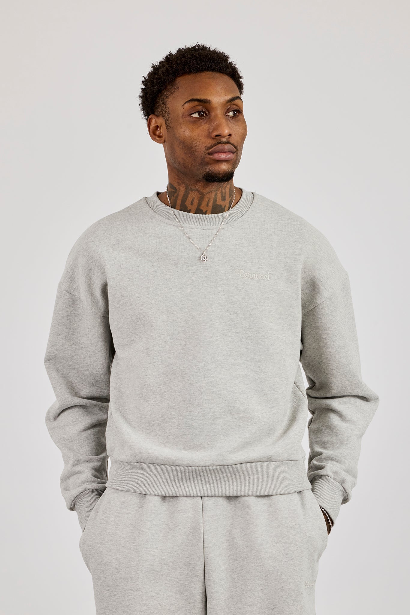 Sweater & Embroidered Jersey Jort - Grey Marl