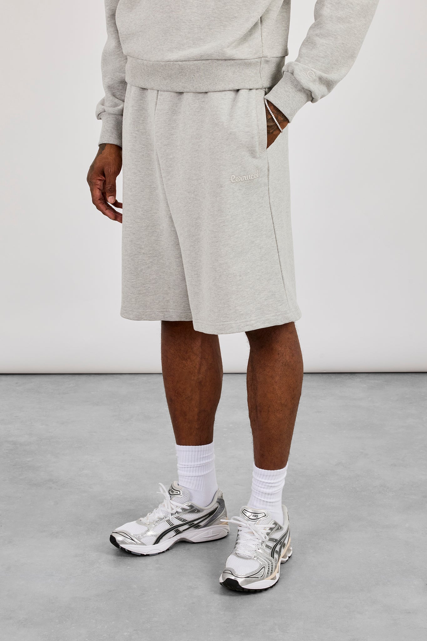 Sweater & Embroidered Jersey Jort - Grey Marl