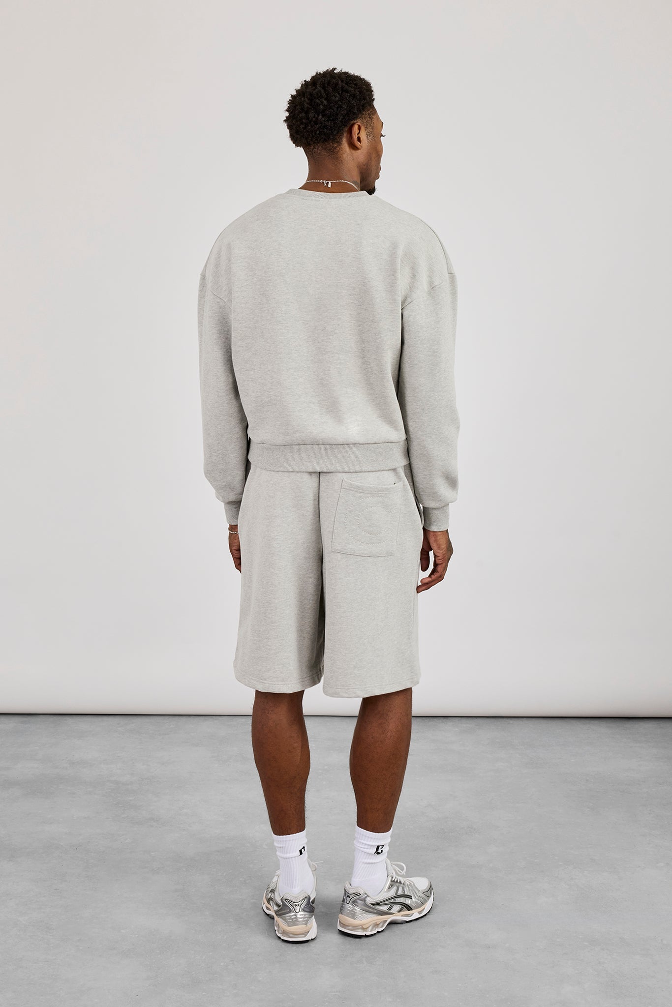 Sweater & Embroidered Jersey Jort - Grey Marl