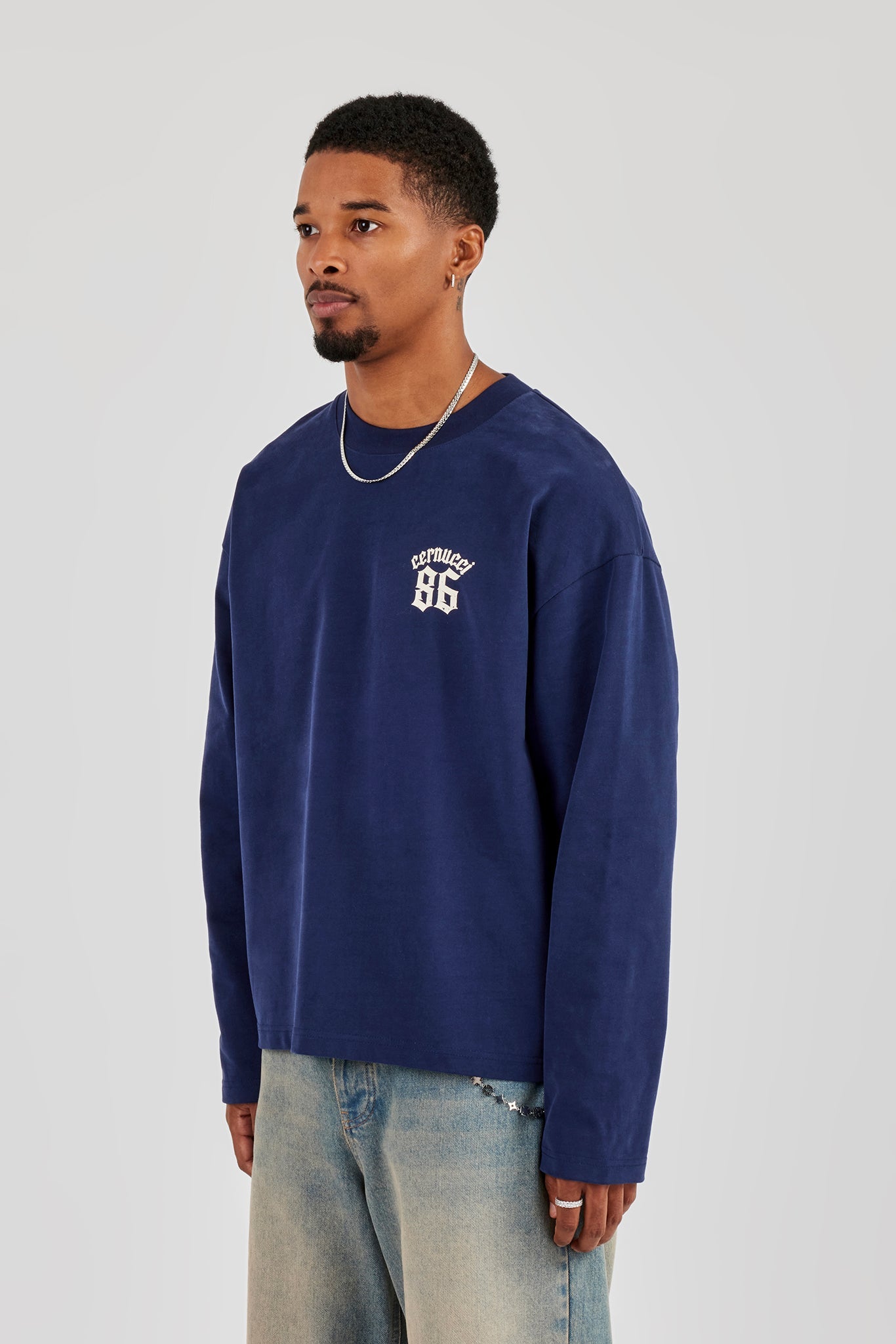 Long Sleeve 86 Back Print T-Shirt - Navy Blue