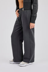 Fitted Rib Wide Leg Jogger - Charcoal