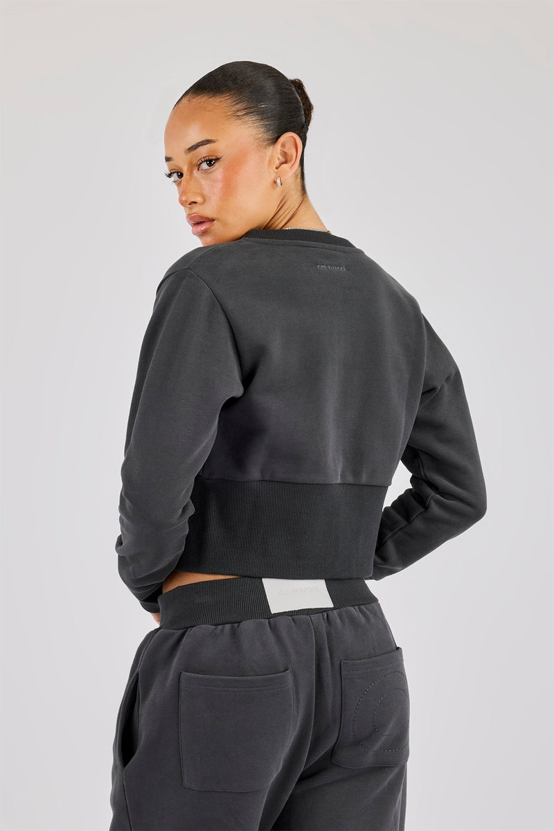 Fitted Rib Zip Through Sweat - Charcoal | Womens Hoodies & Sweats ...