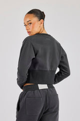 Fitted Rib Zip Through Sweat & Wide Leg Jogger - Charcoal