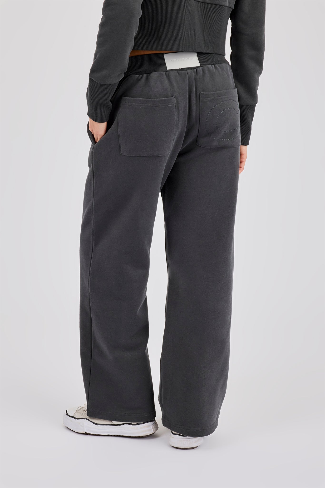 Fitted Rib Zip Through Sweat & Wide Leg Jogger - Charcoal