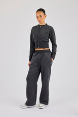 Fitted Rib Wide Leg Jogger - Charcoal