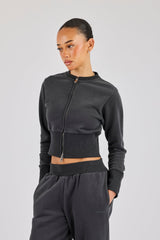 Fitted Rib Zip Through Sweat - Charcoal