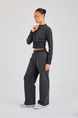 Fitted Rib Zip Through Sweat - Charcoal