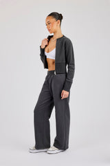 Fitted Rib Zip Through Sweat - Charcoal