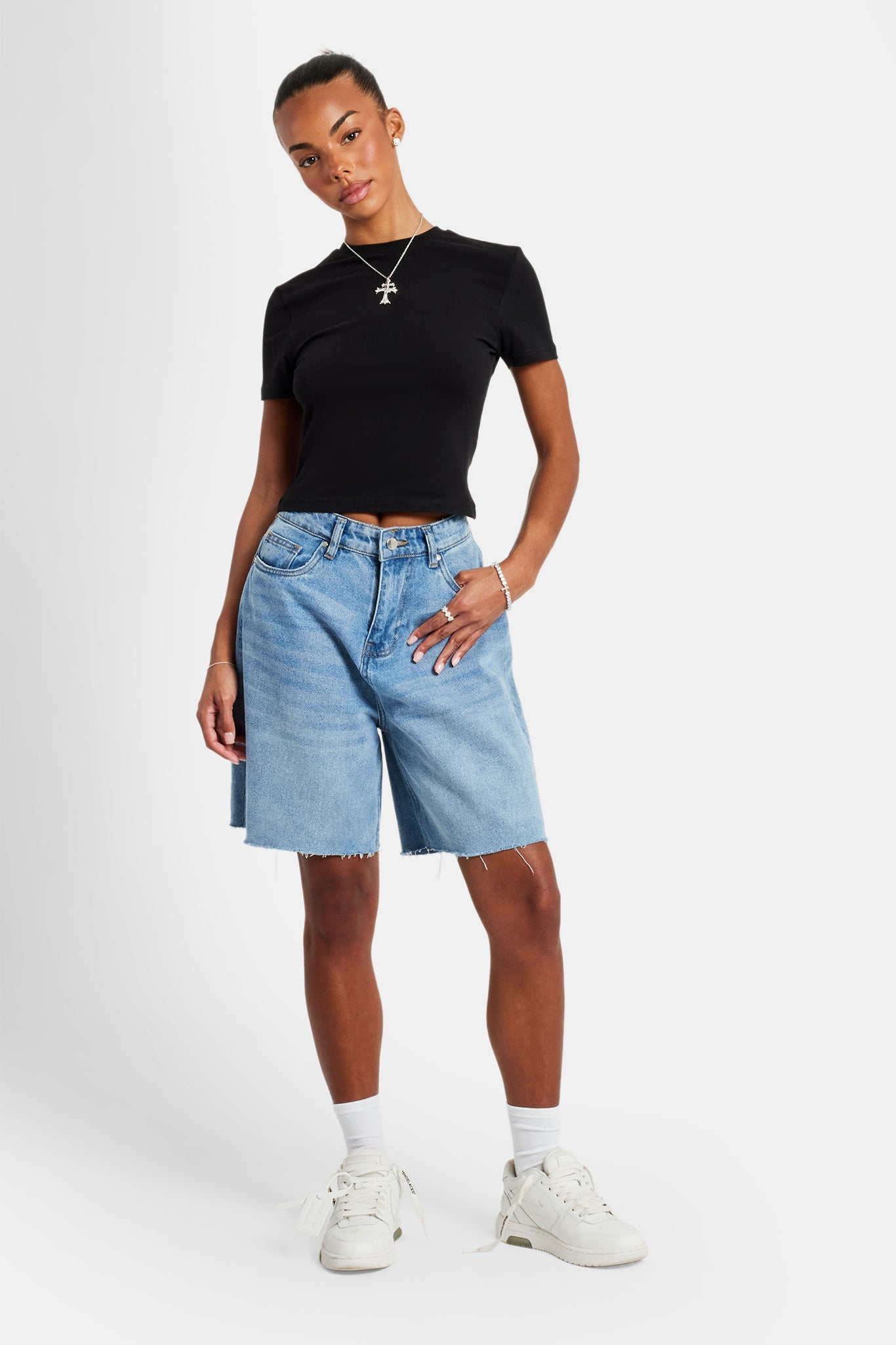 Relaxed Fit Raw Hem Bermuda Shorts | Womens Denim | Shop Denim