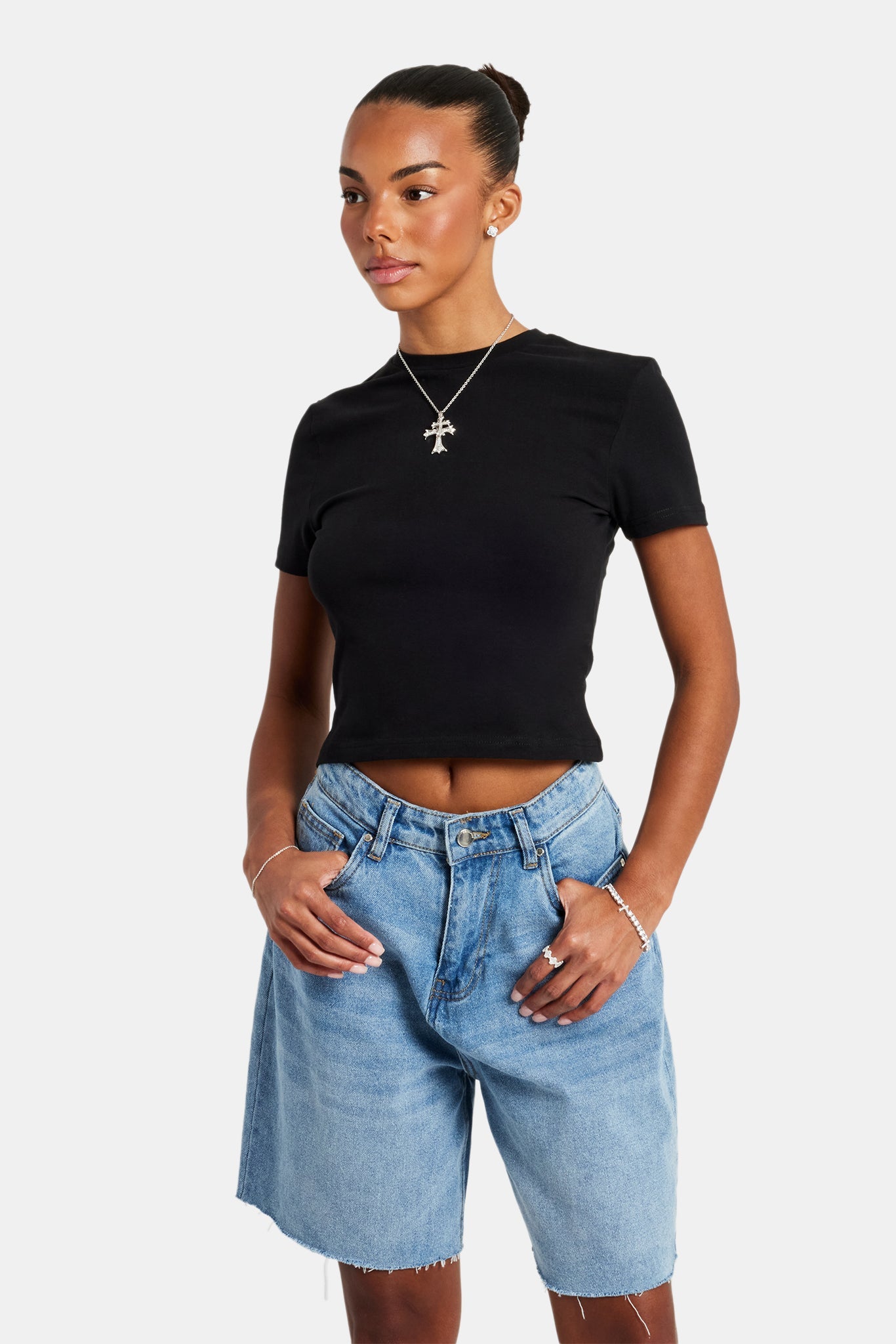 Relaxed Fit Raw Hem Bermuda Shorts | Womens Denim | Shop Denim