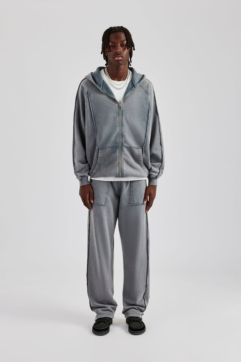 Acid Exposed Seam Zip Through Tracksuit - Charcoal