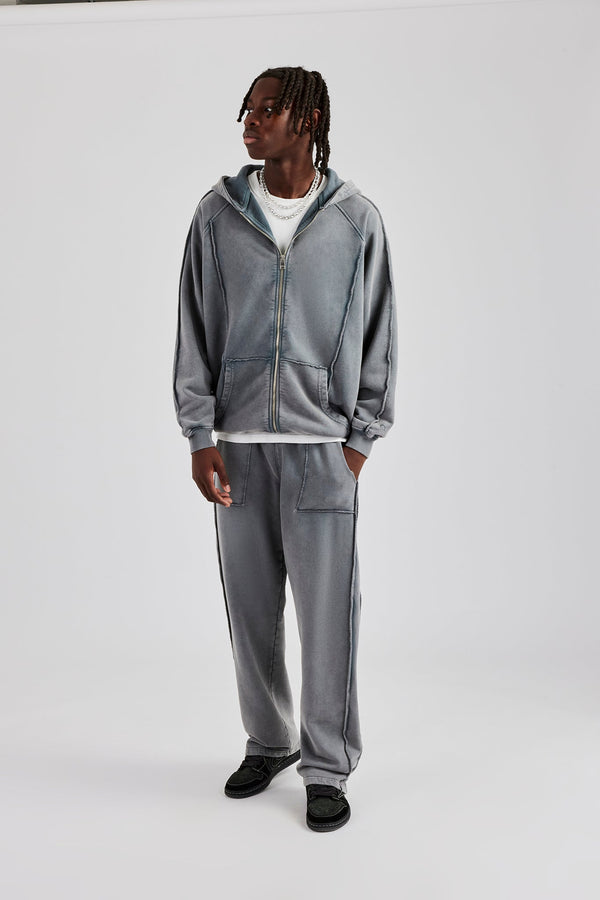 Acid Exposed Seam Zip Through Tracksuit - Charcoal