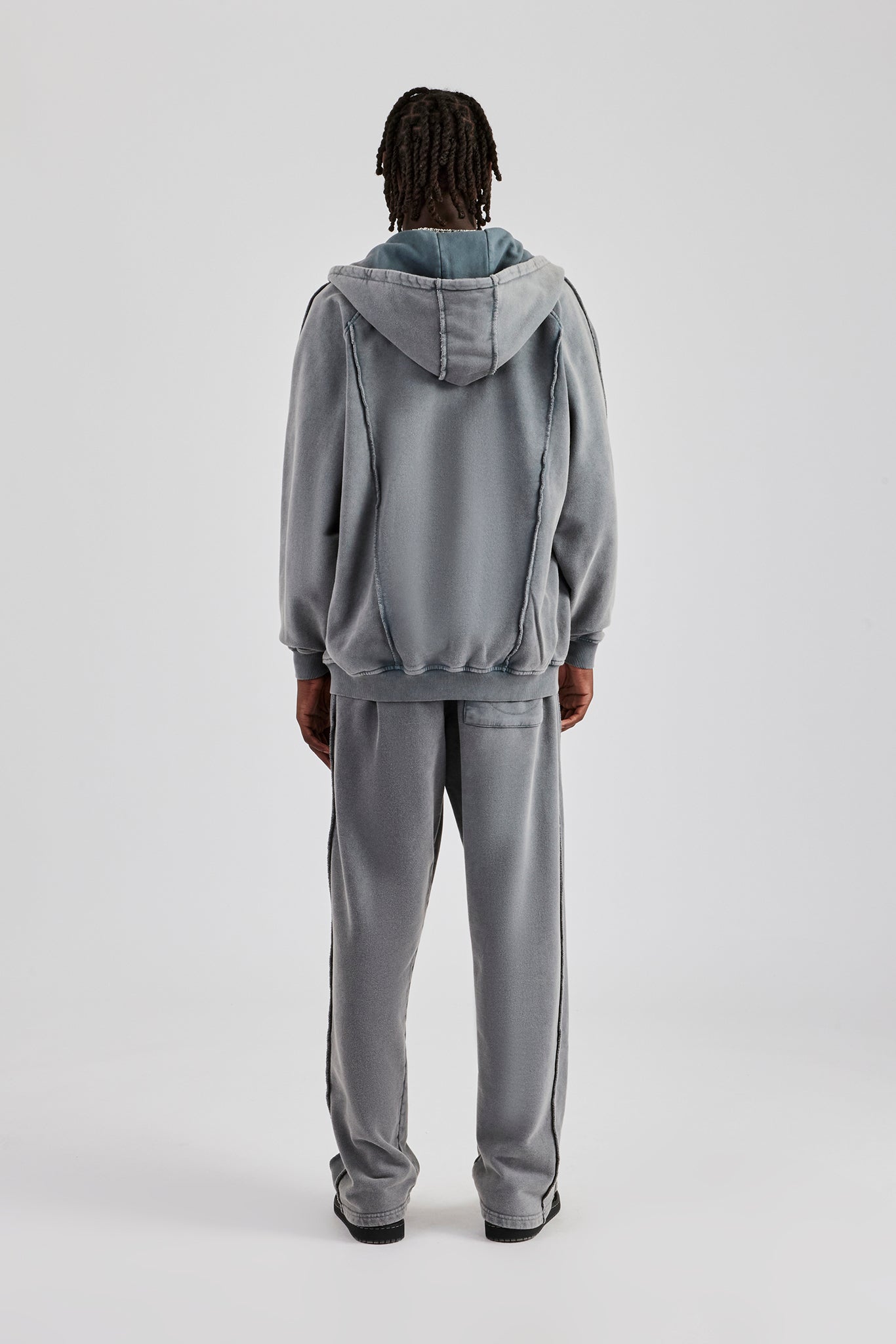 Acid Exposed Seam Zip Through Hoodie - Charcoal | Mens Hoodies