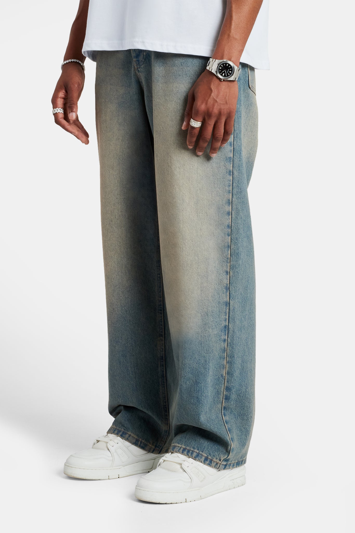 Baggy Fit Jeans - Mid Blue | Mens Denim | Shop Denim Jeans at
