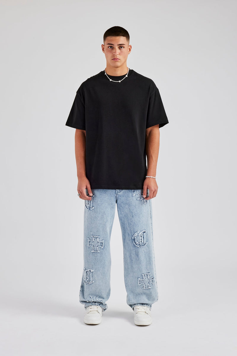 Est 17 Back Graphic Oversized T-Shirt - Black