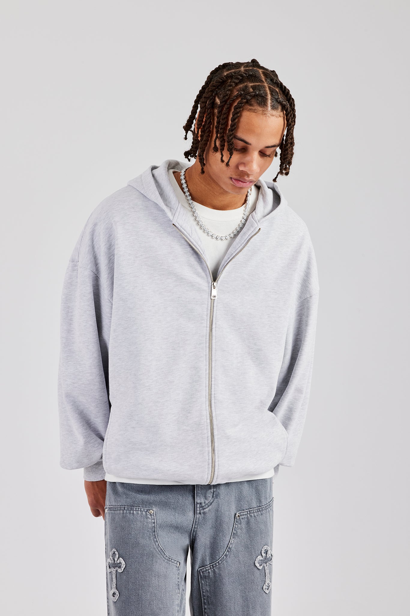 Cernucci Limited Zip Through Hoodie - Ash Grey | Mens Tops