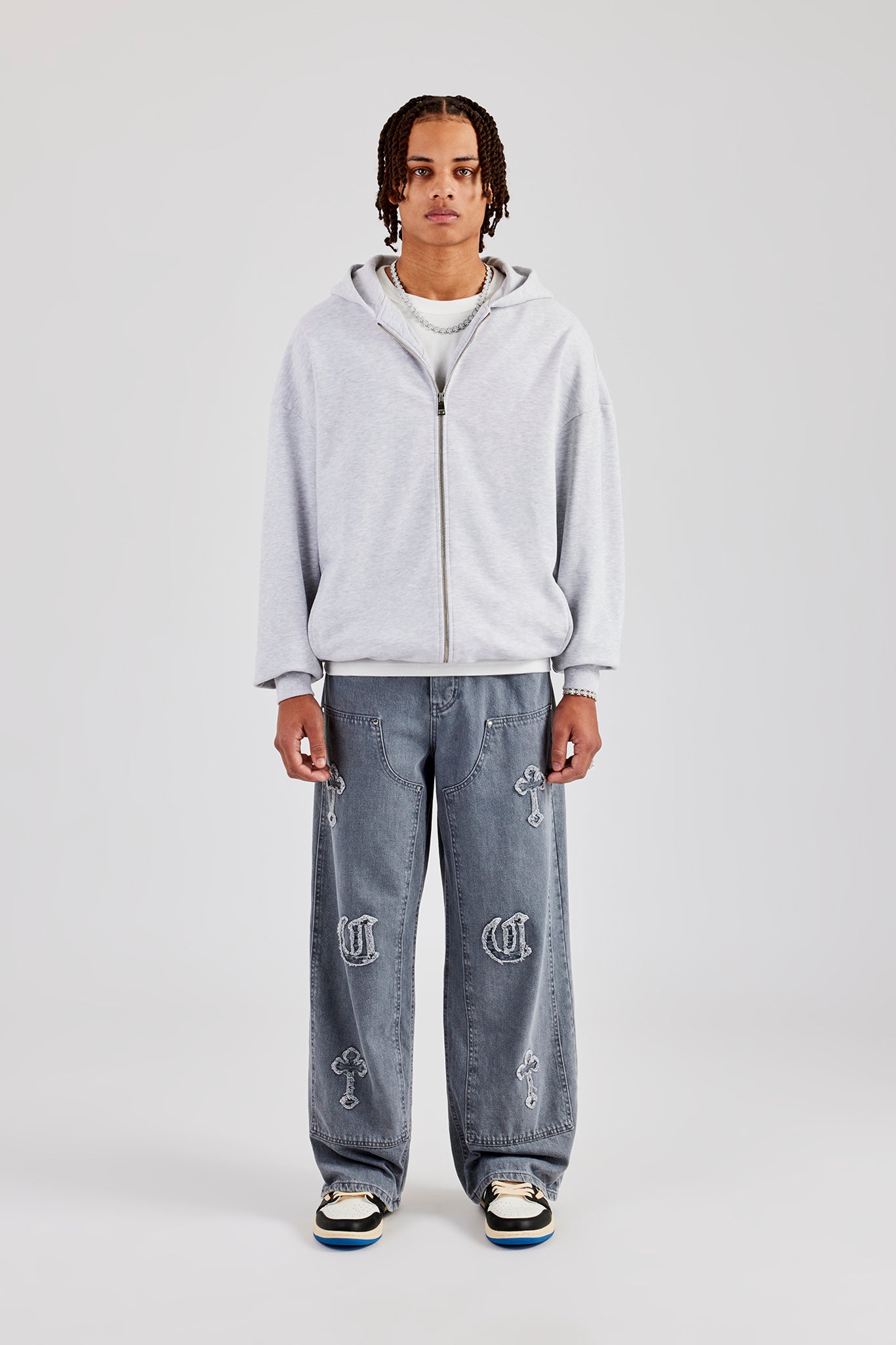 ゆっち　0728 Boxy Zip Through Printed Hoodie - Off White | Mens Hoodies