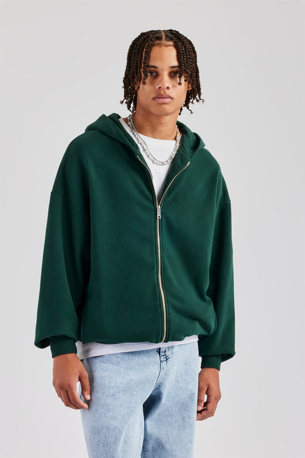 Zip Through Hoodie - Dark Green