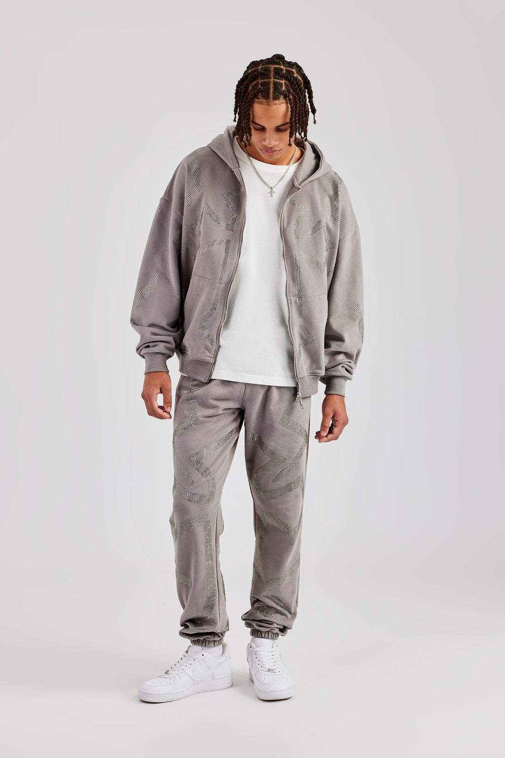 Men Rhinestone Track Suits Rhinestone Cross Zip Through Tracksuit - Charcoal | Mens Sets | Shop ...