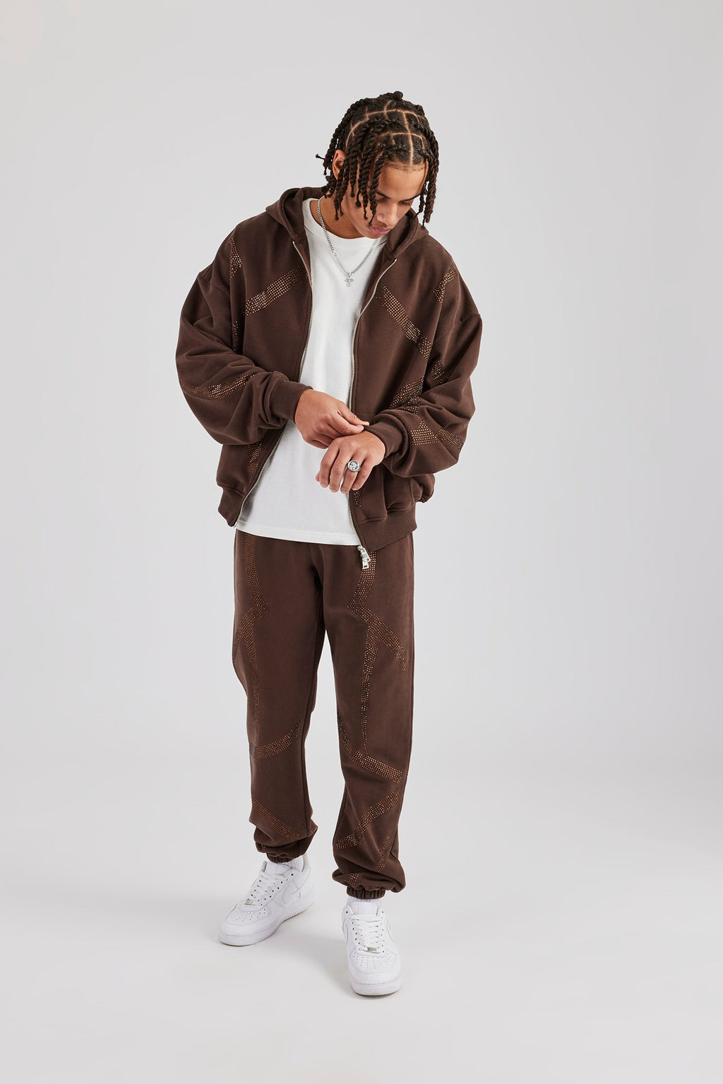 Men Rhinestone Track Suits Rhinestone Cross Zip Through Tracksuit - Brown | Mens Sets | Shop ...